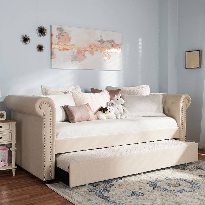 Baxton Studio Mabelle Upholstered Daybed and Trundle