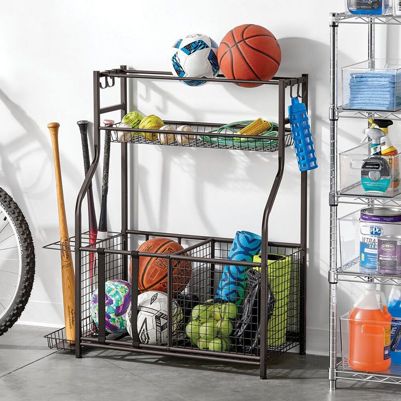 mDesign Metal Heavy Duty Sports Storage Rack with Top Shelf