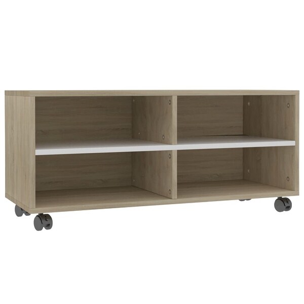 TV Cabinet with Castors White and Sonoma Oak 35.4