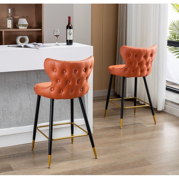 Set of 2 Counter Height Barstools with Backs Modern Dining Bar Chairs with Iron Legs Modern Counter Stools