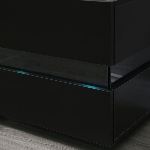 LED Modern Glossy Nightstand With 2 Drawers Bedside Night Light - - 36335243