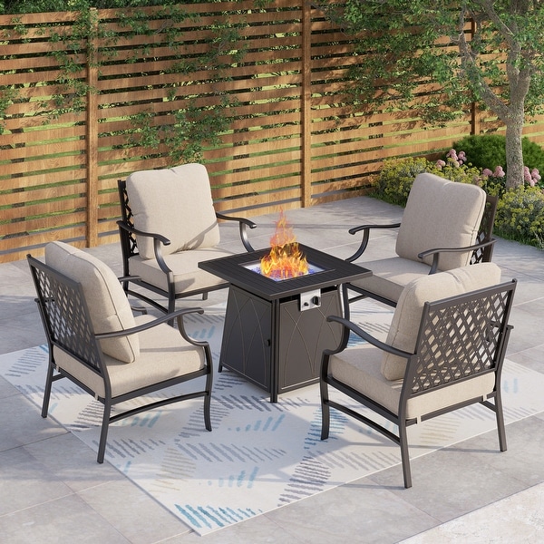 MAISON ARTS 5Piece Patio Conversation Set with 28'' Gas Fire Pit Table