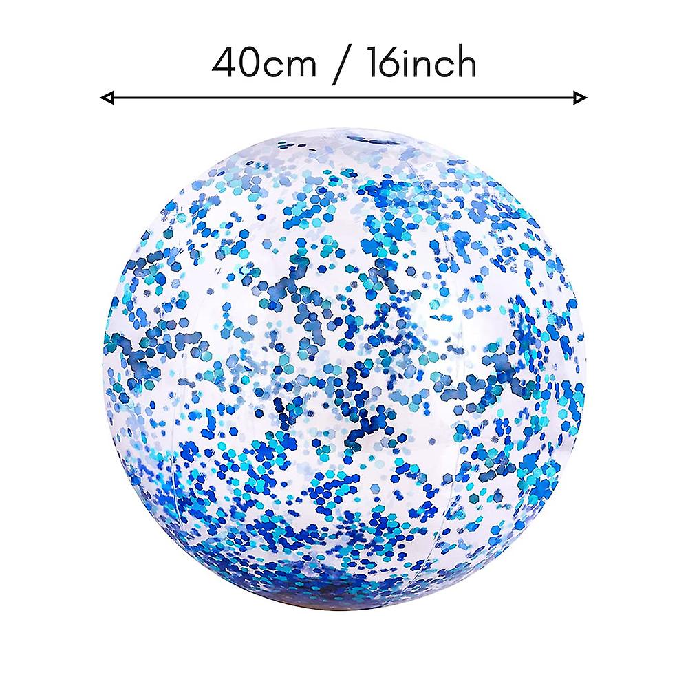 40cm/16inch Beach Ball Transparent Inflatable Swimming Pool Toy Ball With Beautiful Confetti Sequins For Summer Party Water Park Blue