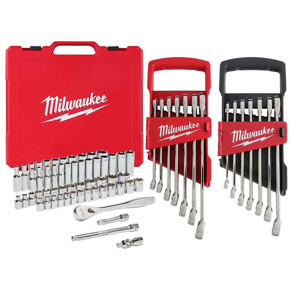 MW 38 in. Drive SAEMetric Ratchet and Socket Mechanics Tool Set with SAEMetric Combination Wrenches (70-Piece) 48-22-9008-48-22-9407-48-22-9507