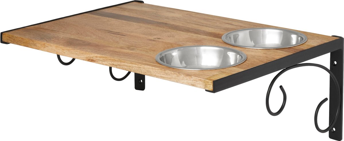 Frisco Wooden Wall Mounted Stainless Steel Cat Feeding Station with Bowl