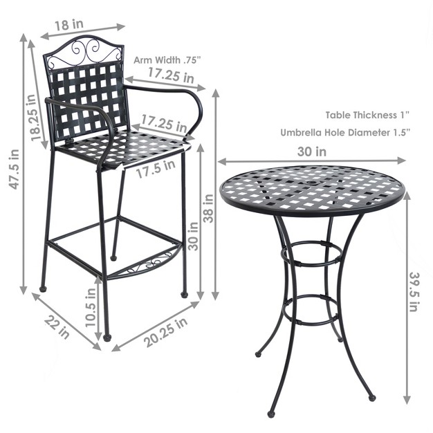 Sunnydaze Outdoor Scrolling Wrought Iron Bar Chair And Table Set Black