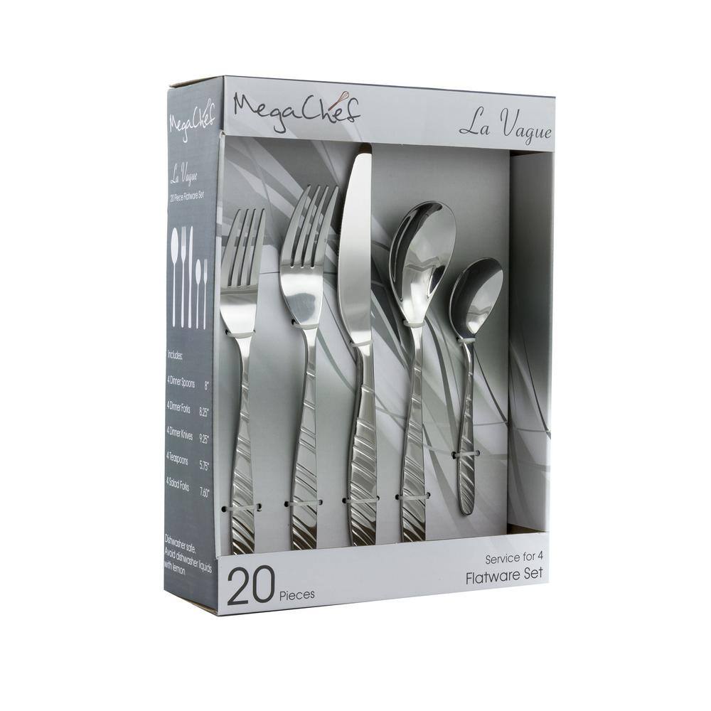 MegaChef La Vague 20-Piece Silver Stainless Steel Flatware Set (Service for 4) 985112469M