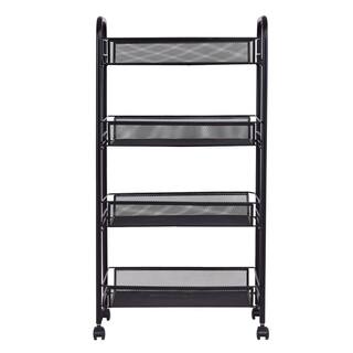 FORCLOVER 4-Tier Steel 4-Wheeled Kitchen Trolley Cart Storage Rack in Black LK-W547H962BK