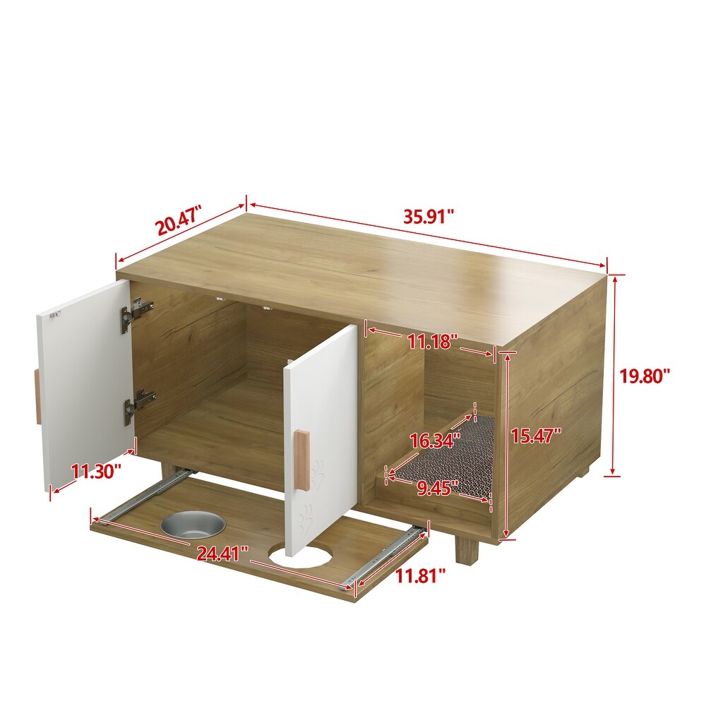 Extra Large Cat Litter Box Enclosure Houses with Cat Food Bowls and Scratch Pad for Indoor Cats