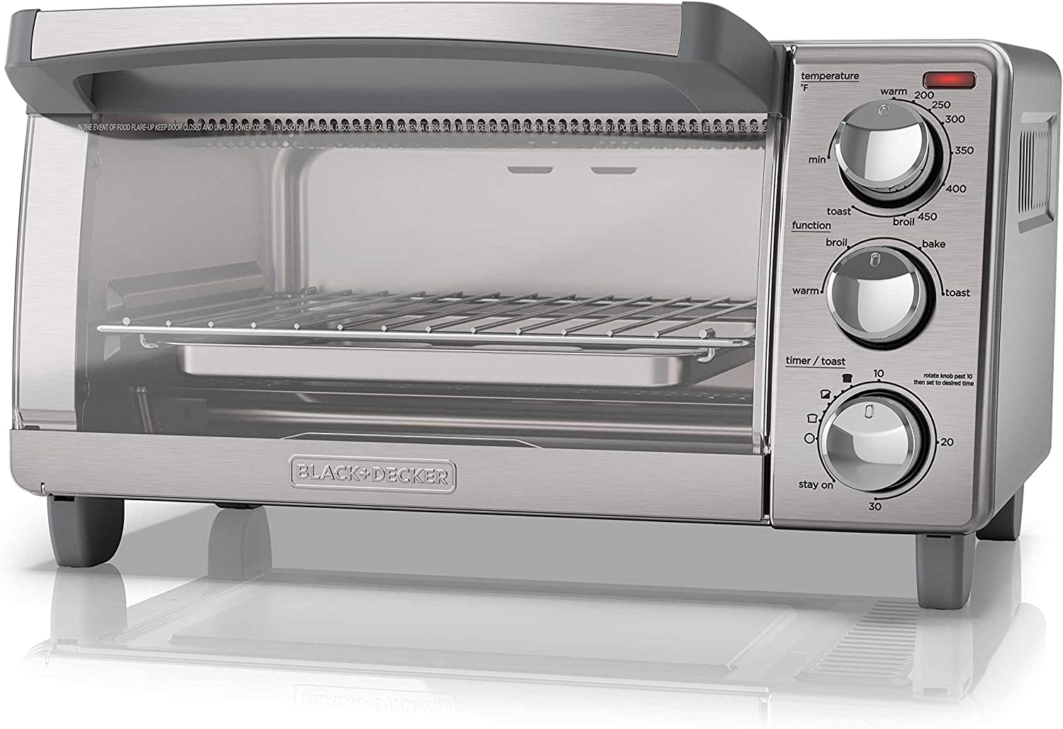 BLACK+DECKER 4-Slice Toaster Oven with Natural Convection， Stainless Steel， TO1760SS