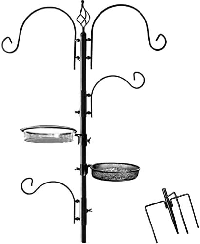 Ashman Deluxe Bird Feeding Station (4 Pack) Bird Feeders For Outside - Multi Feeder Pole Stand Kit With 4 Hangers， Bird Bath And 3 Prong Base For Attracting Wild Birds - 22 Inch Wide X 92 Inch Tall.