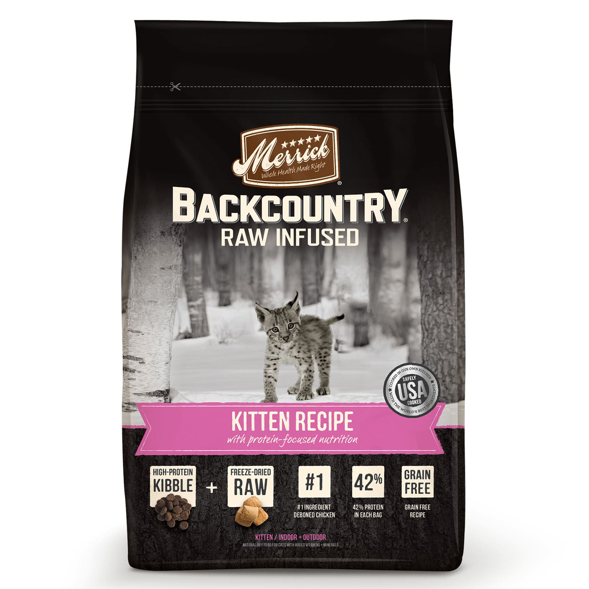 Merrick Backcountry Grain Free Raw Infused Kitten Recipe Dry Cat Food， 6 lbs.