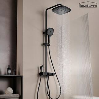 Boyel Living 3-Spray Patterns with 2.5 GPM 10 in. Wall Mount Dual Shower Heads with Thermostatic Valve and Tub Spout in Matte Black BL-H4002-MB