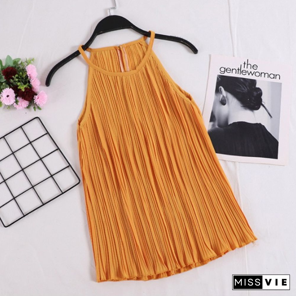 Fashion Women Summer Slim Tank Tops Camisole Chiffon Halter Off Shoulder O Neck Vest