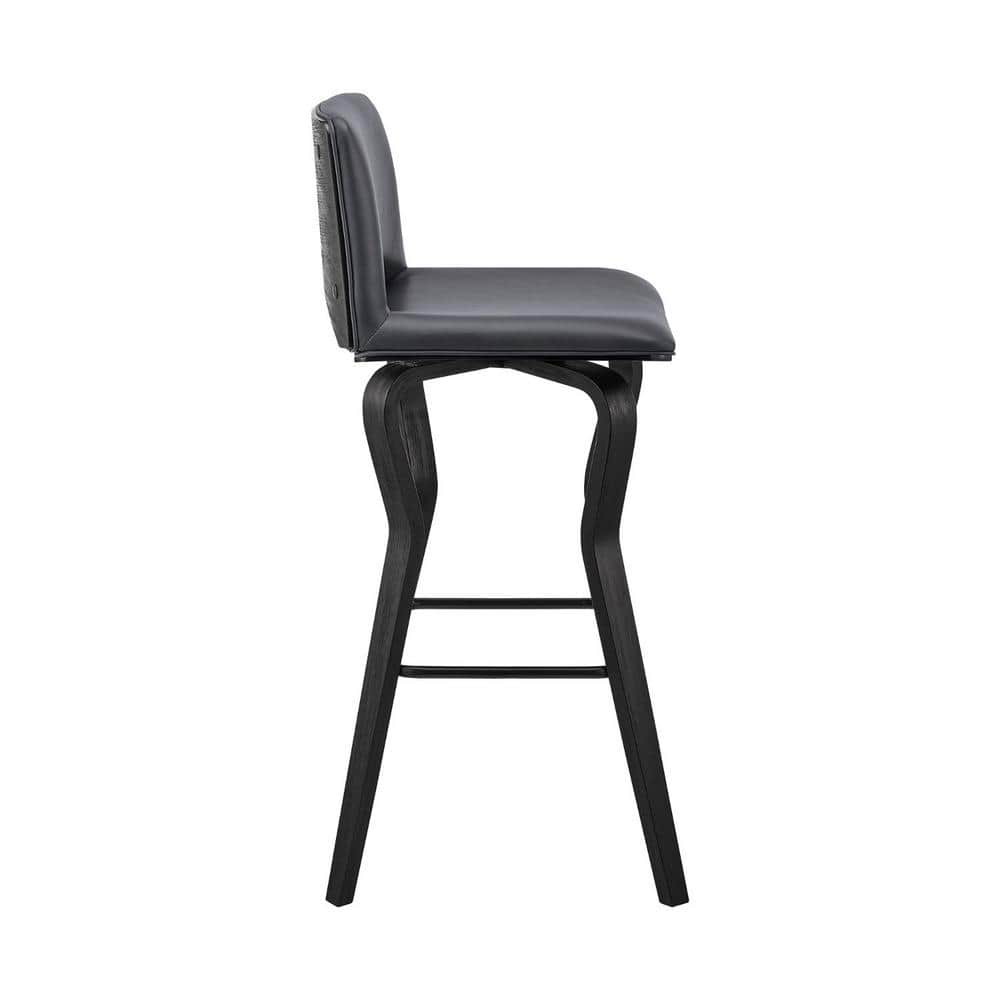 HomeRoots Julia 40 in. Gray Low Back Metal Bar Height (28-33 in.) Bar Stool with Faux Leather Seat 2000476777