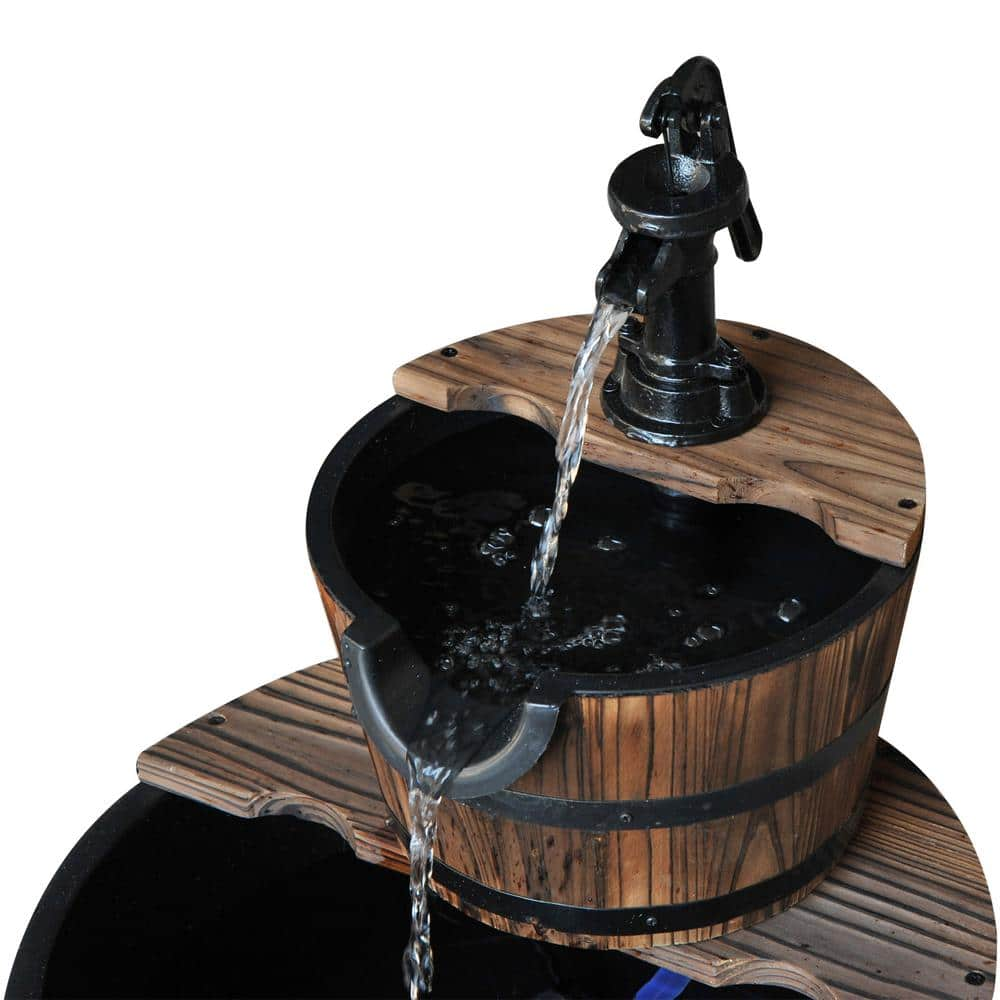 Outsunny Wooden Rustic Barrel Water Fountain with 2 Different Levels 844-096