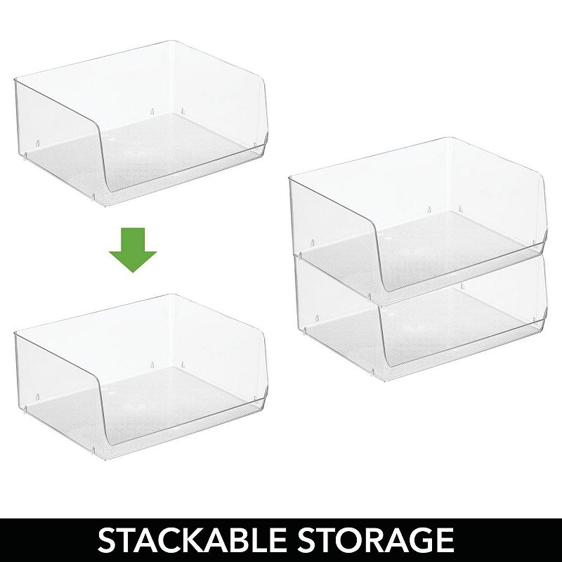 mDesign 15.2 x 12.1 x 6.25 Stackable Plastic Food Storage Bin， Open Front， 2 Pack