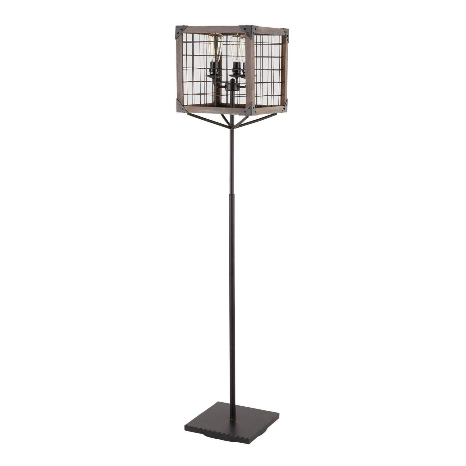 LumiSource Orleans Industrial Floor Lamp with Wooden Wire Crate Shade