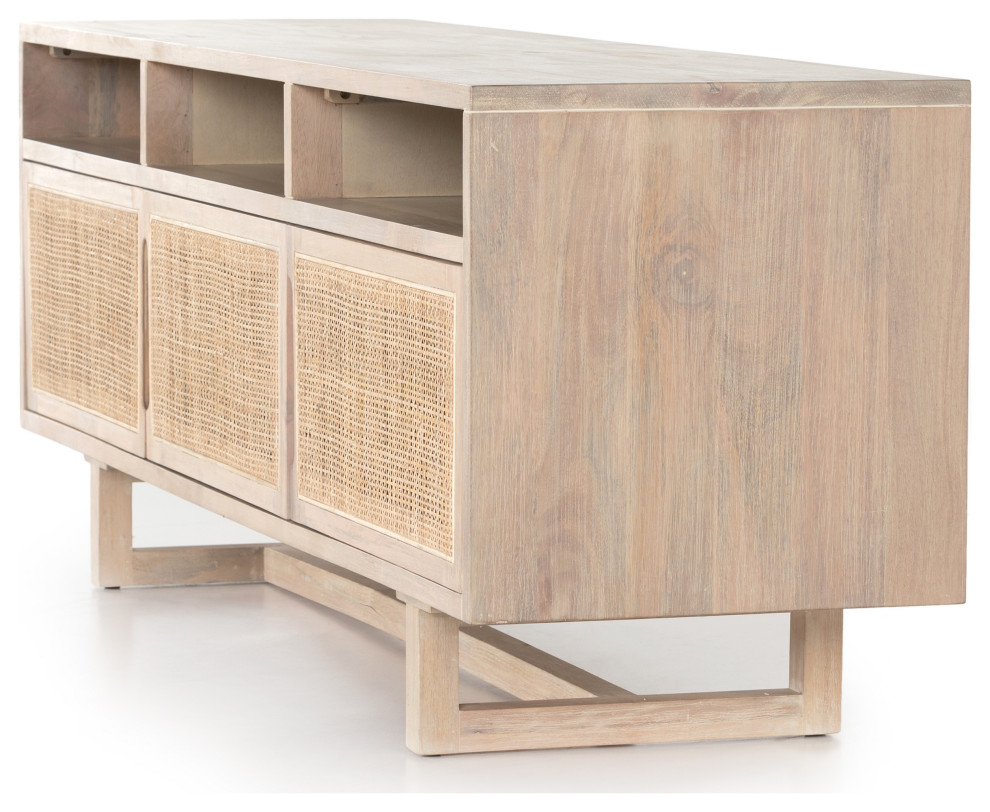 Clarita Media Console  White Wash Mango   Tropical   Entertainment Centers And Tv Stands   by Four Hands  Houzz