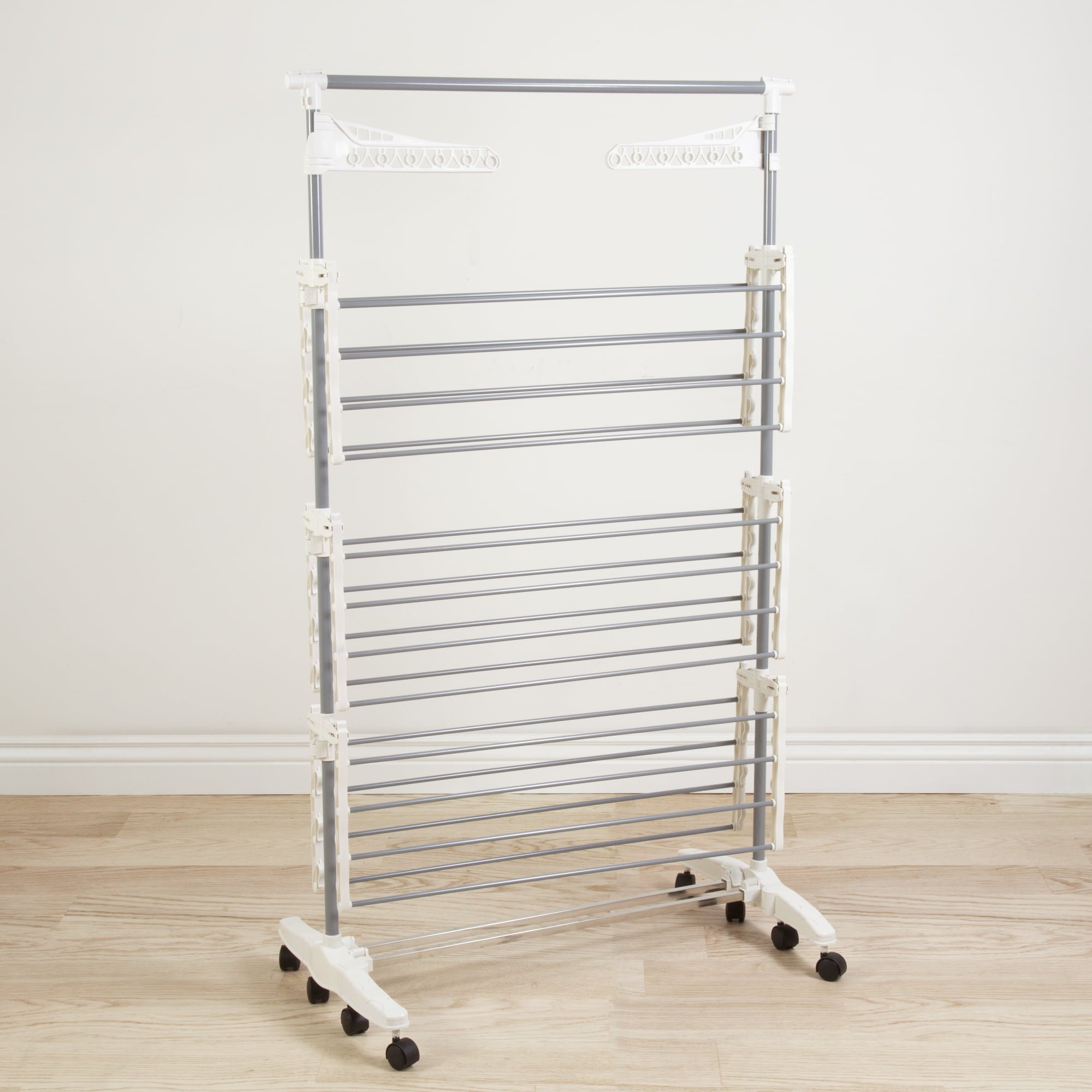 Everyday Home Durable Stainless Steel and Plastic Clothes Drying Rack, Gray and White