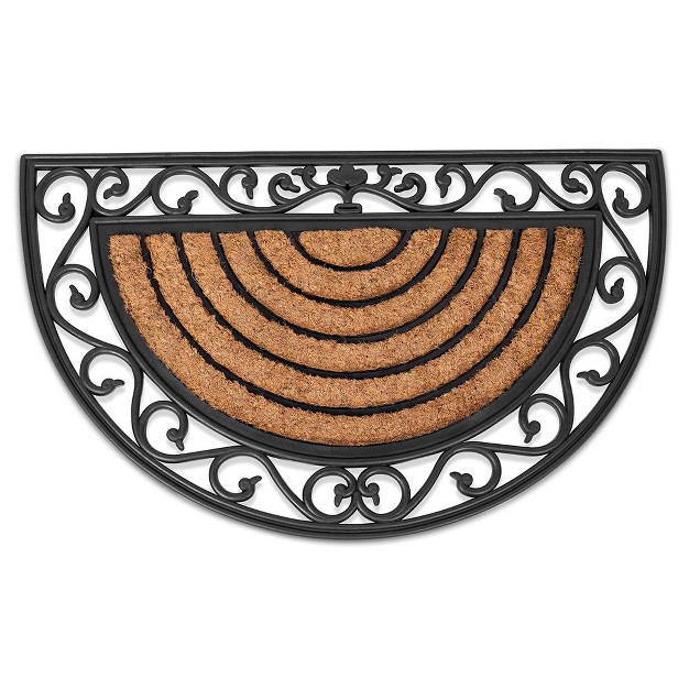 Birdrock Home 18 X 30 Half Round Natural Coir And Rubber Doormat With Scroll Border