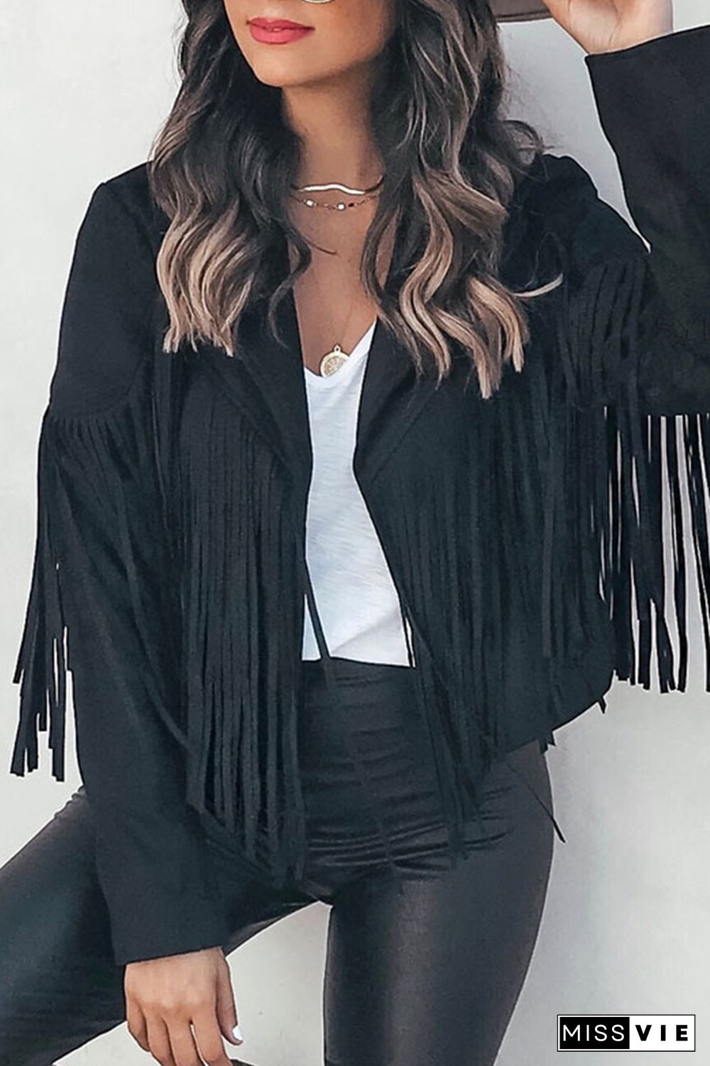 Long Sleeve Faux Suede Tassel Jacket Wholesale