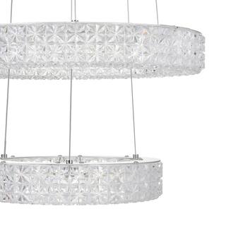 Home Decorators Collection Wesley Park 150-Watt Integrated LED Chrome Pendant Hanging Light with Clear Round Acrylic Ring Shades 21222