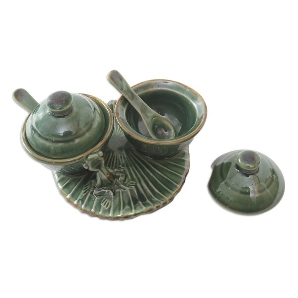 Novica Handmade Frog And Leaf Ceramic Condiment Set (5 Pcs)