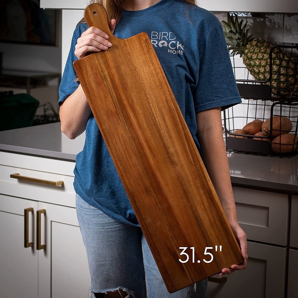 BirdRock Home 31.5” Acacia Wooden Cheese Serving Board with Handle   Large   Extra Long   Party Charcuterie