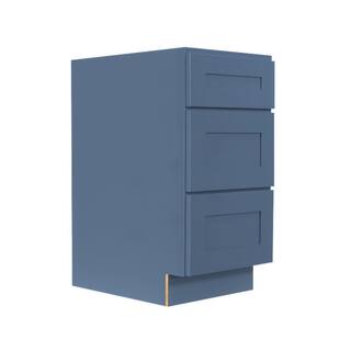 LIFEART CABINETRY Lancaster Blue Plywood Shaker Stock Assembled 3-Drawer Base Kitchen Cabinet 18 in. W x 34.5 in. D H x 24 in. D ALB-DB18-3