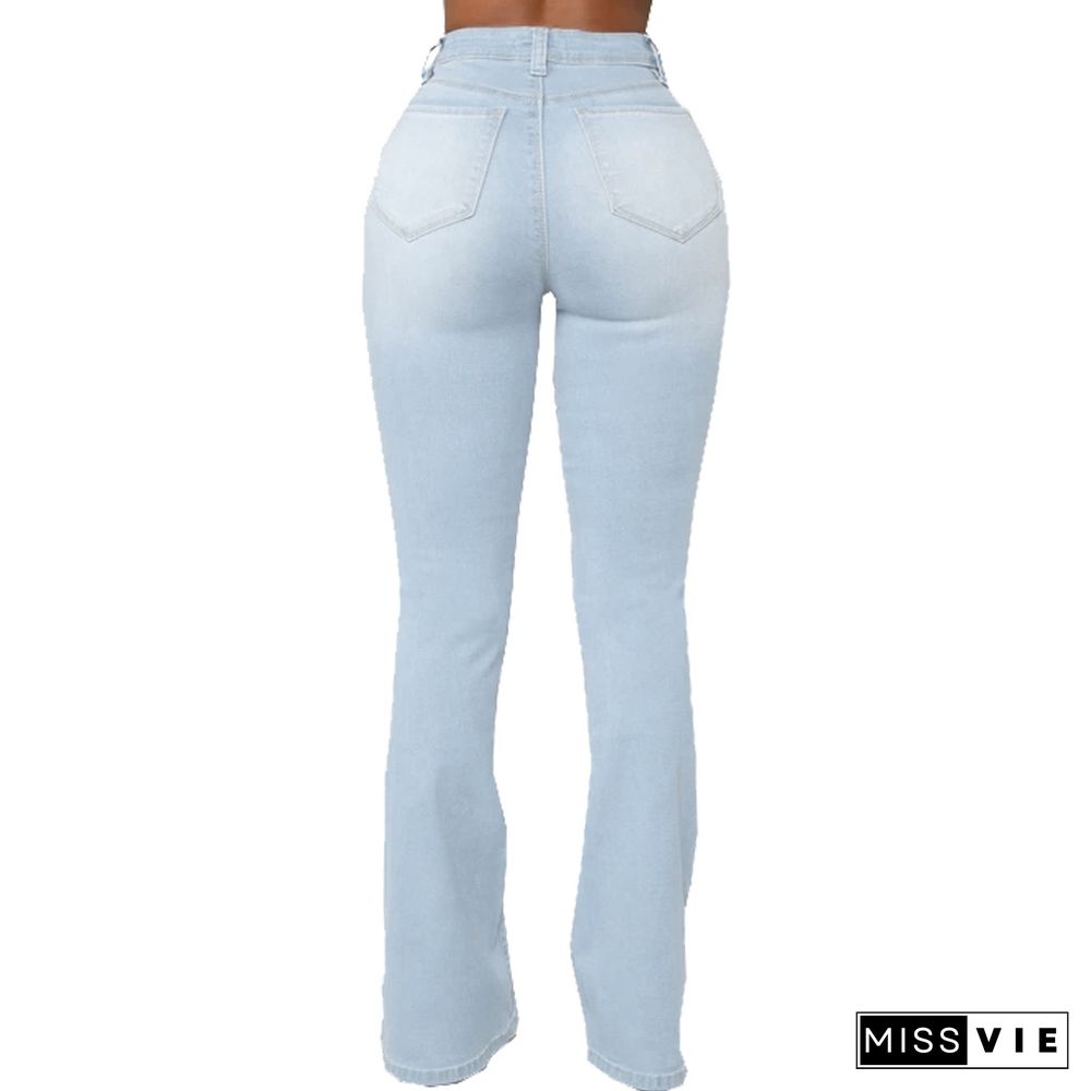 High Waist Full Length Slim Flare Jeans Pants