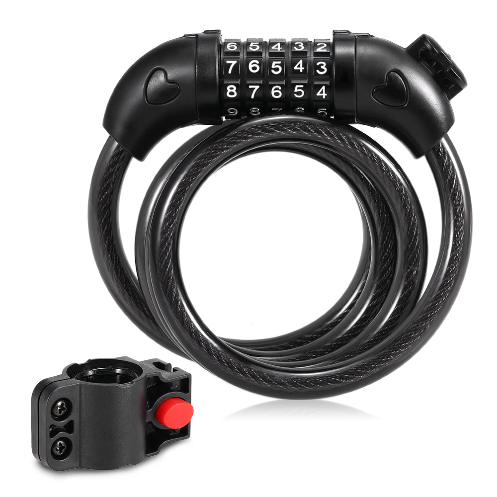 MIXFEER Cable Bike Lock ，Bicycle Coded Wire Lock Anti-Thef 5 Digit Resettable Combination Coiling Bike Cable Lock，for Bicycle Outdoors