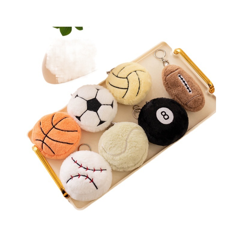 Simulation Ball Pendant Black Eight Football Basketball Rugby Plush Toy Doll Backpack Pendant