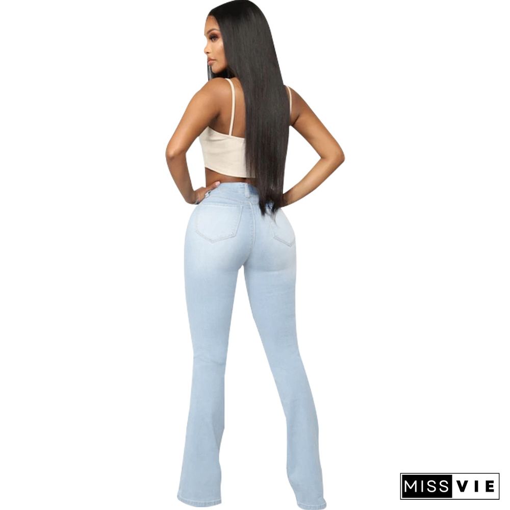 High Waist Full Length Slim Flare Jeans Pants