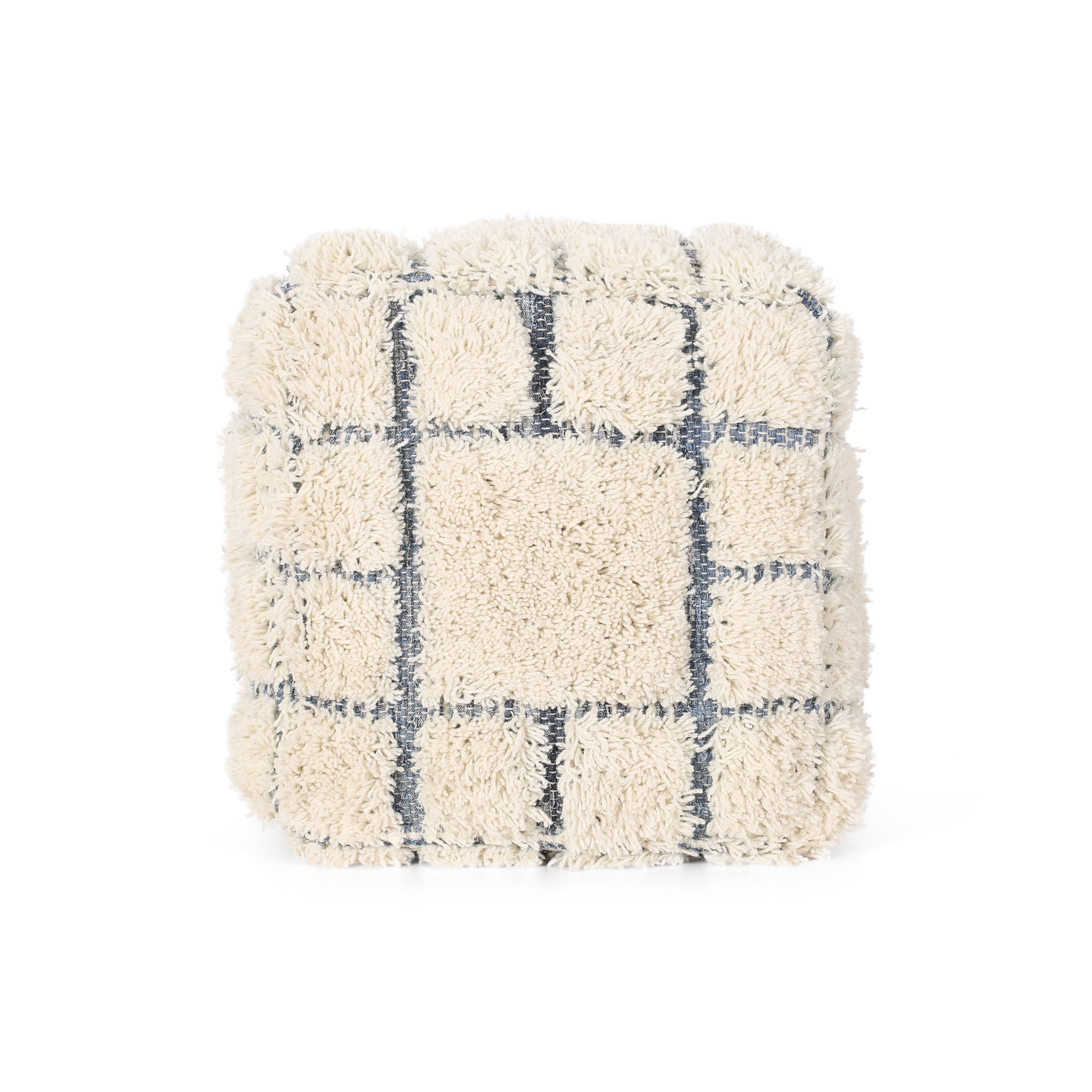 Davionna Boho Wool and Denim Pouf