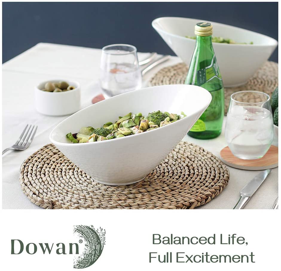 DOWAN Salad Bowls， 2 Packs Serving Bowls Porcelain， 26 Ounce Pasta Bowls， Elegant White Angled Serving Bowls for Salad， Pasta， Soup， Rice， Prep， Ideal for Restaurant