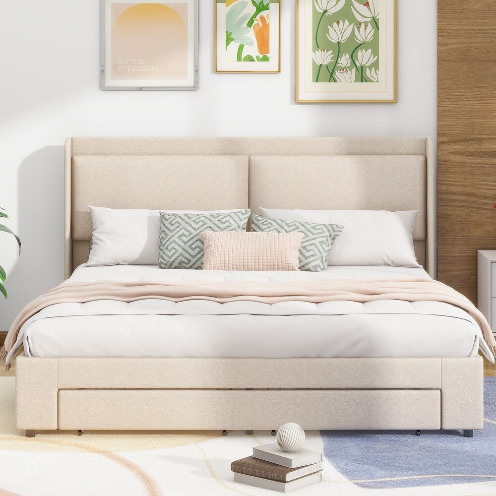 Queen Size Lift Storage Bed Platform Bed with 2 Drawers  Queen Size Bed Frame with Hydraulic Storage System