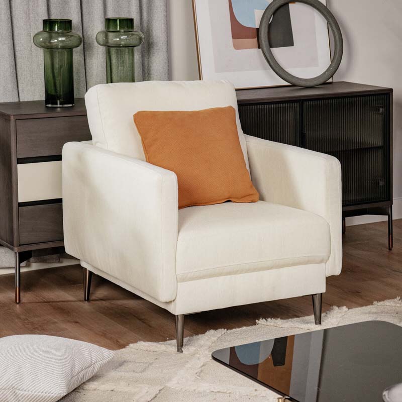 Modern Accent Chair Upholstered Armchair Single Sofa Couch with Removable Cushions & Solid Metal Legs