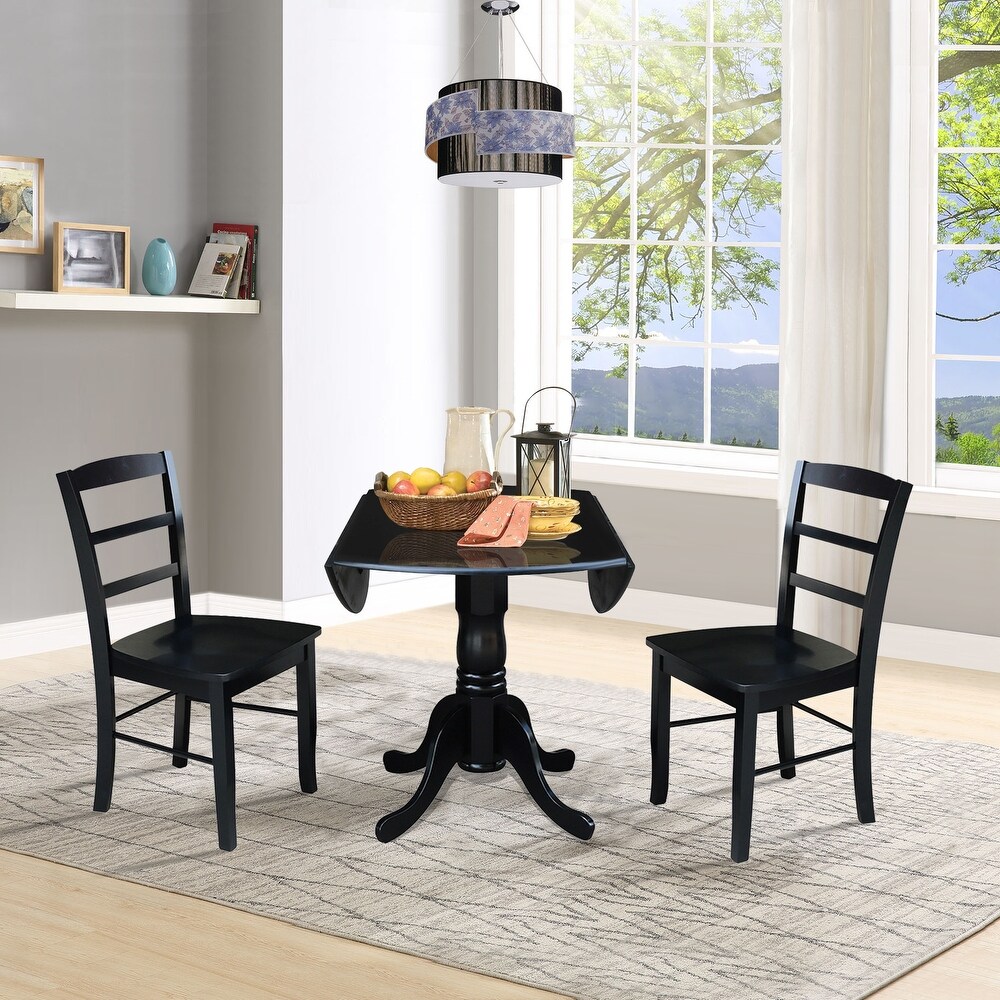 42 inch Dual Drop leaf Pedestal 3 piece Dining Set