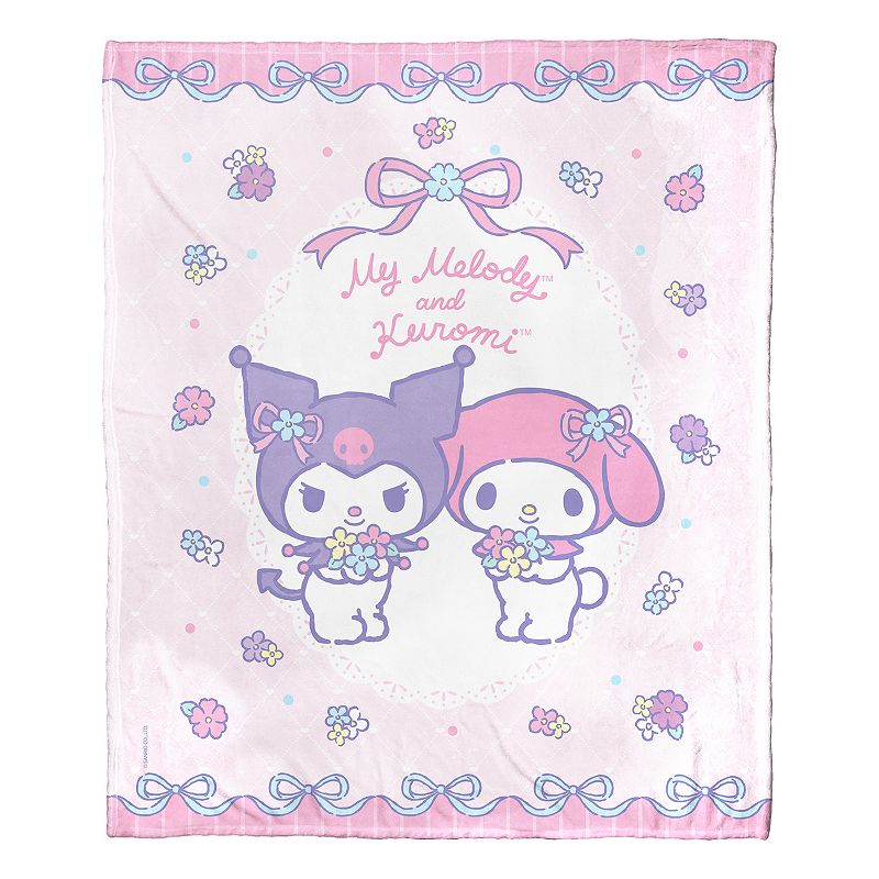 Sanrio My Melody and Kuromi Flower Friends Silky Touch Throw Blanket