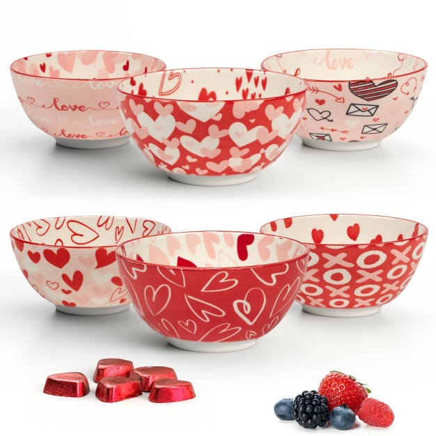 Certified International Set Of 6 Valentine x27 s Day Dining Bowls Red white