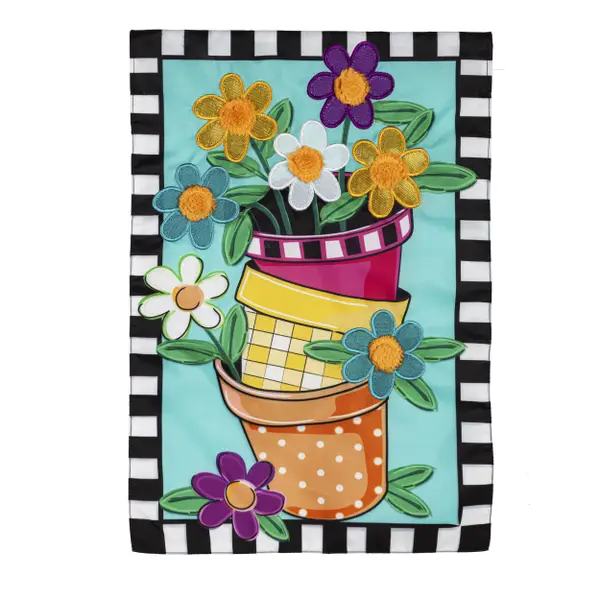 Evergreen Enterprises Spring Flower Pot Garden Applique Flag