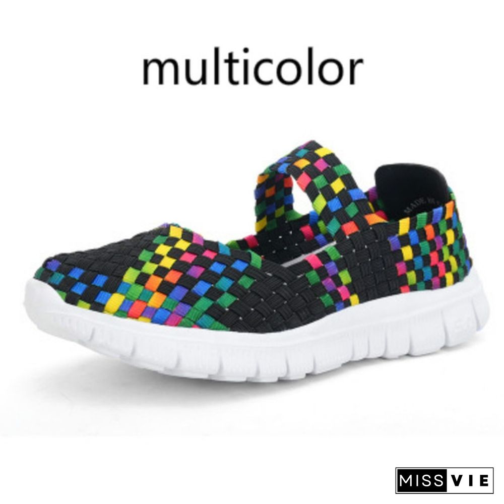 8 Colors Women's Slip On Running Shoes Casual Breathable Mesh Fabric Sneaker Flat Sandals