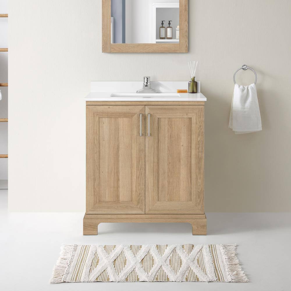 Glacier Bay Sinita 30 in. W x 19 in. D x 34.50 in. H Bath Vanity in Natural Oak with White Cultured Marble Top Sinita 30NO