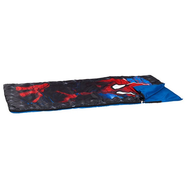 Exxel Marvel Spiderman Superhero Kids Outdoor Youth Sized 2 Piece Camping Set With Matching Sleeping Bag And Carrying Backpack