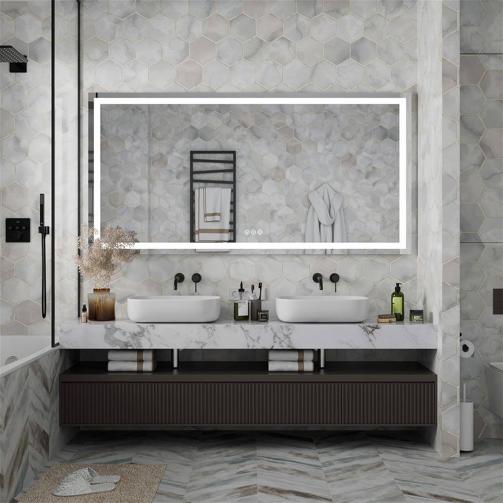 INSTER Ethereal 72 in. W x 36 in. H Rectangular Frameless LED Mirror Anti-Fog Wall Bathroom Vanity Mirror Memory Function WSHDRMMR0047