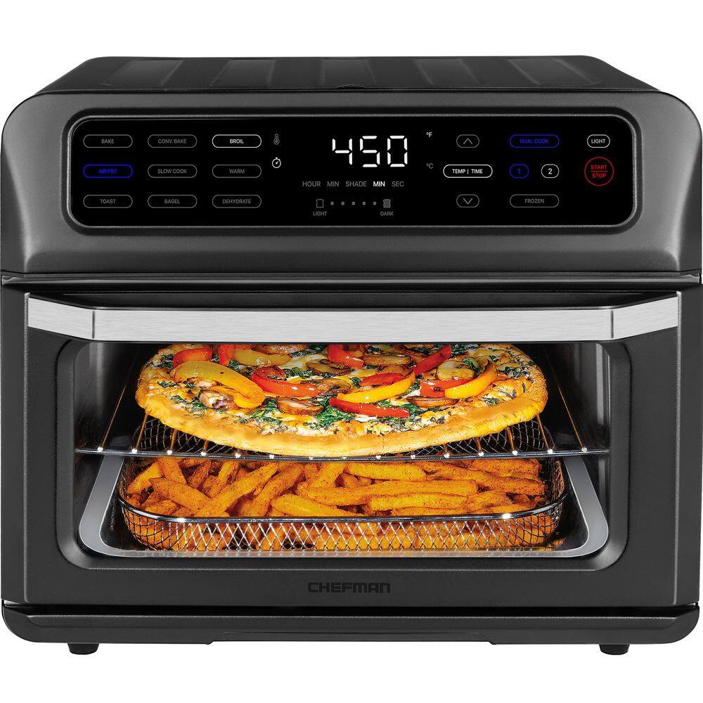 Chefman Toaster Oven 1800W 4-Slices of Toast Black Stainless Steel Toast-Air Touch Air Fryer Plus Oven 21 Qt. RJ50-SS-T-BLACK