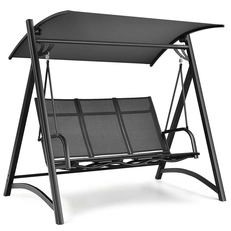 3-Person Anti-rust Aluminum Outdoor Patio Porch Swing Chair Bench Glider with Adjustable Canopy