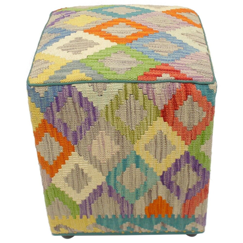 Boho Chic Hinton Handmade Kilim Upholstered Ottoman