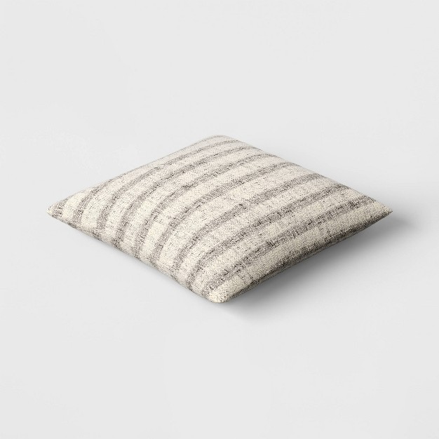 Woven Striped Square Throw Pillow Black ivory